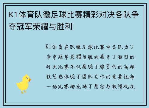 K1体育队徽足球比赛精彩对决各队争夺冠军荣耀与胜利